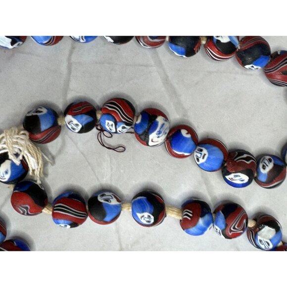 Vintage Millefiori Ghost Face Mosaic Bead Necklace 48 Handcrafted Beads 12-14mm - Picture 13 of 16